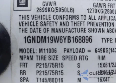 2000 Chevrolet Astro from USA, damaged, VIN 1GNDM19W6YB168896